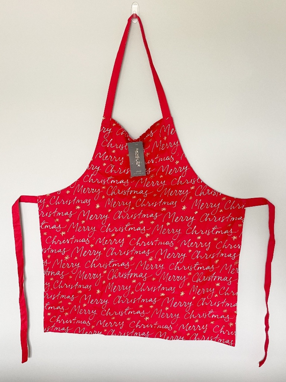RACHEL ZOE CHRISTMAS APRON RED WHITE GOLD SIZE 28 X 32 100% COTTON NWT